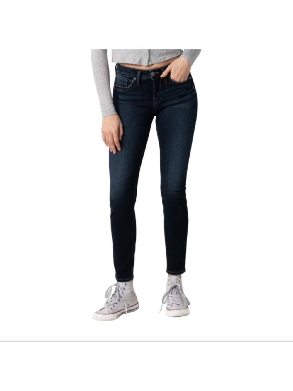 Silver Aiko Skinny Jeans Western Casual Stretchy Mid Rise Dark Wash Denim 26